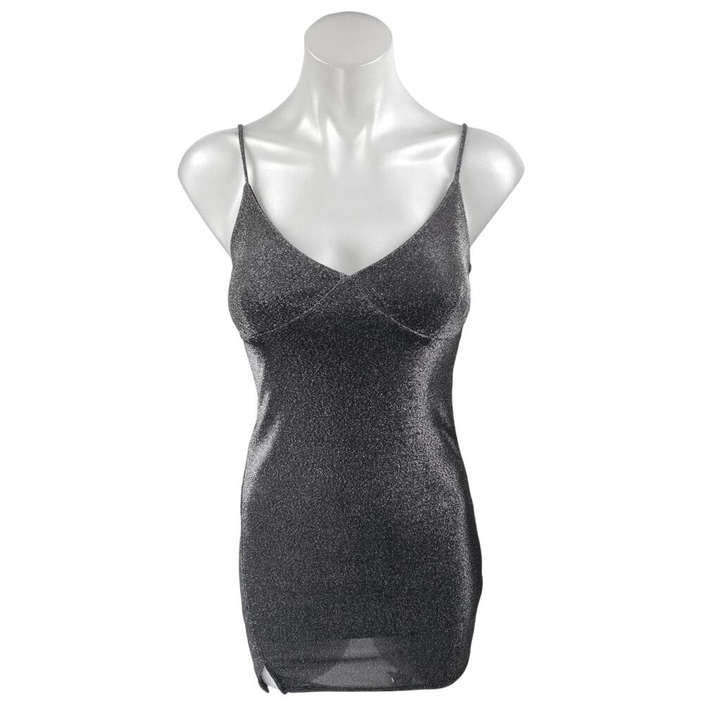 Honey Punch Silver Metallic Sleeveless Cami Camisole Tank Mini Slip Dress Sz S